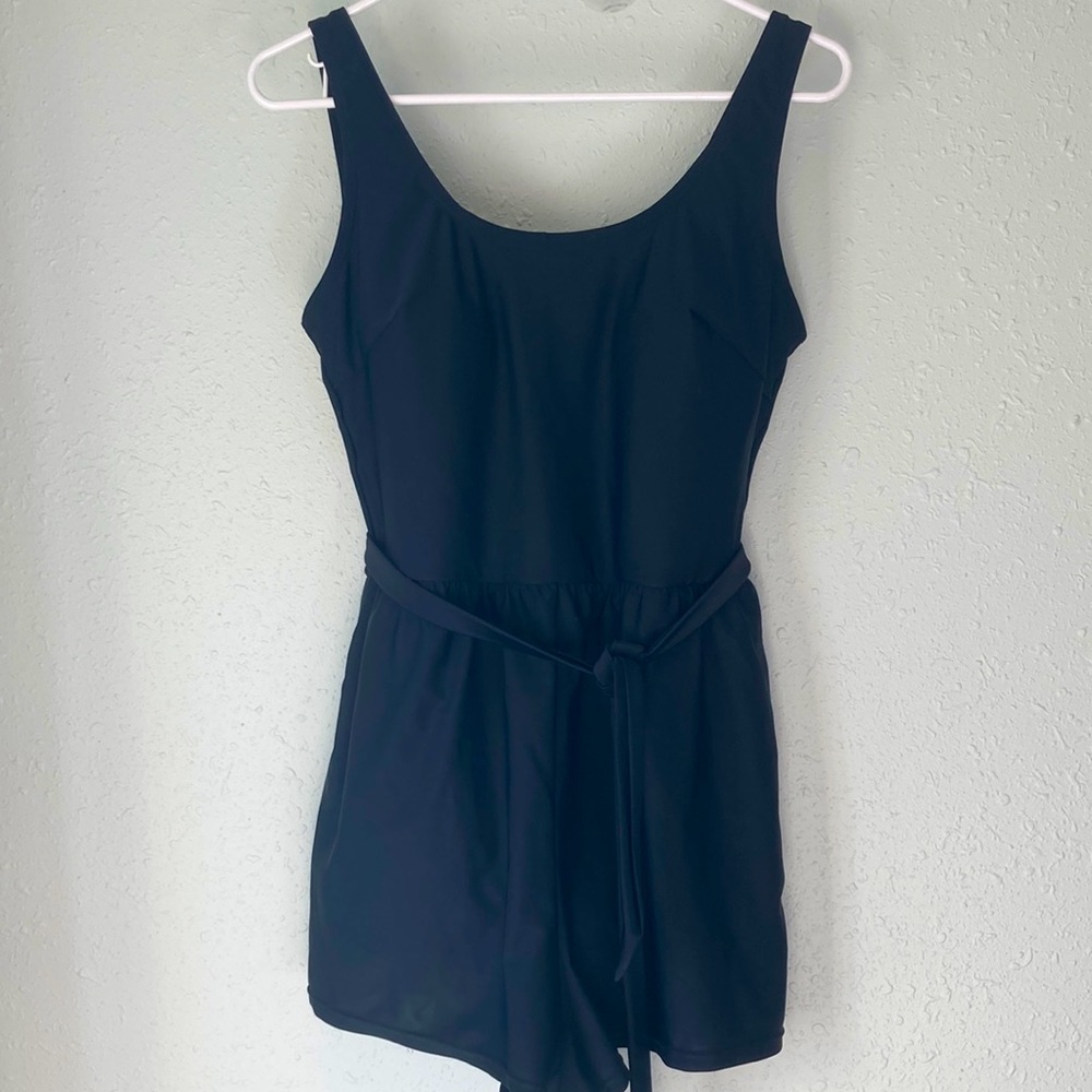 Classy low back black romper swimsuit